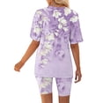 thumbnail image 7 of Virmaxy Womens Stylish Outfit 2 Piece Set Summer Marble Printed Shorts 2 Piece Set Fashion Casual Short Sleeve V-Neck Top/Shirt Shorts Set Purple L, 7 of 7