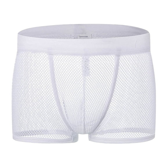 KHONTS,Men's Breathable Underwears See Through Sexy Boxer Briefs Mesh Male Soft Bikini Cool Boxers White XL