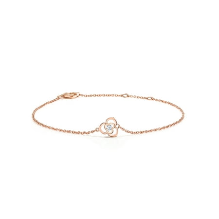 Gemstone Rose Gold Bracelet - 0.04 Ct Round Hearts and Arrows White Created Sapphire 10K Rose Gold Bracelet