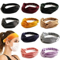 6 Pack Boho Headbands with Buttons for Face Masks Covers,Button Headbands Ear Saver Mask Holder Knotted Headband Wide Turban Headband Twisted Criss Cross Head Wrap Elastic Hair Accessories for Women