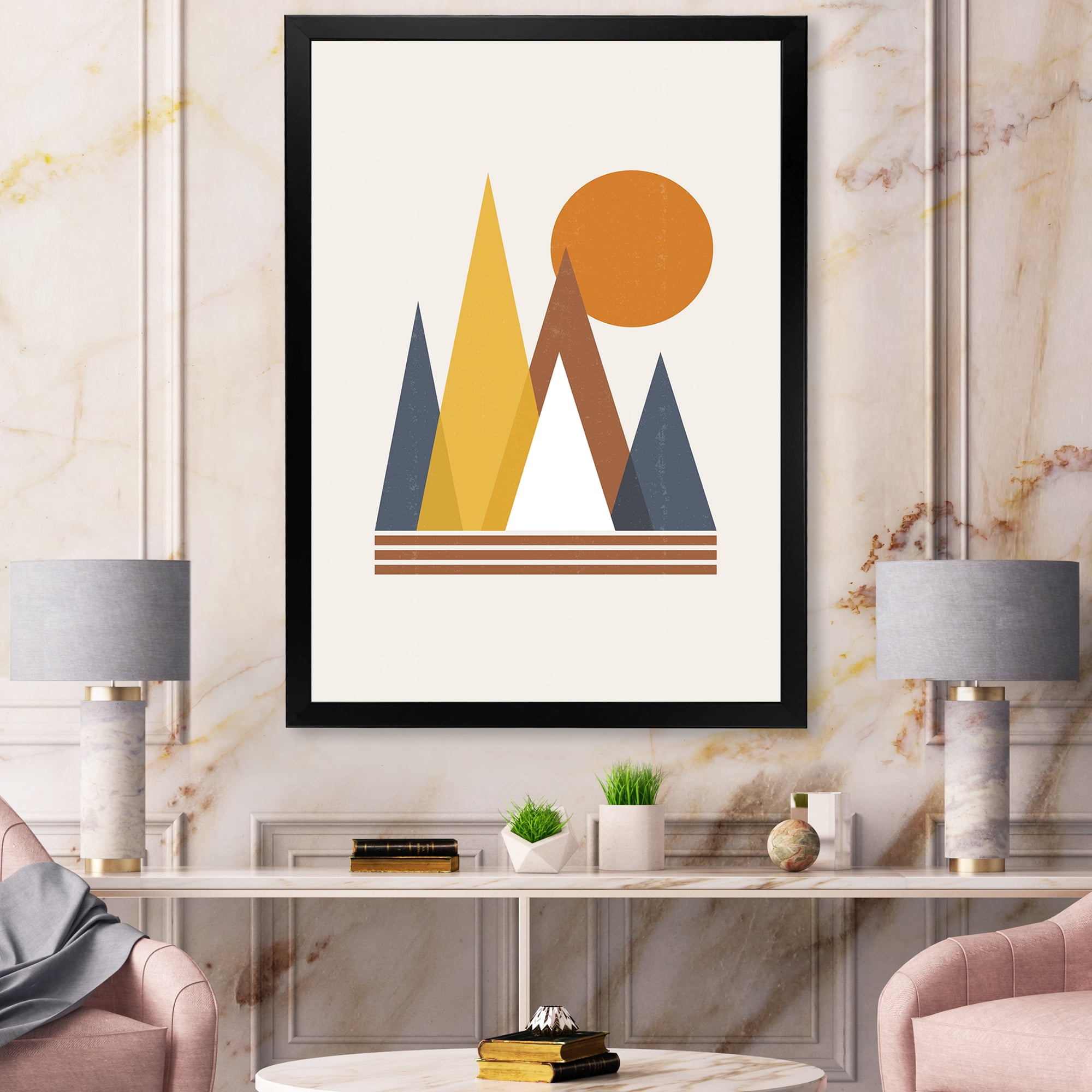 Designart 'Sun and Mountain Abstract' Modern Framed Art Print