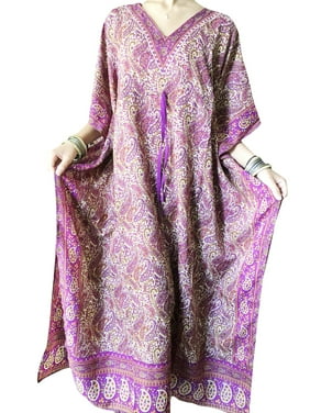 Mogul Women Pink Caftan Maxi Dress,Paisley Printed Kaftan Dresses,Loose Summer Beach DRess, Lounger Boho Dresses 2XL