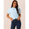 thumbnail image 2 of DARING DIVA Women's Puff Sleeve Button Down Casual Ruffle Neck Blouses L Light Blue, 2 of 4