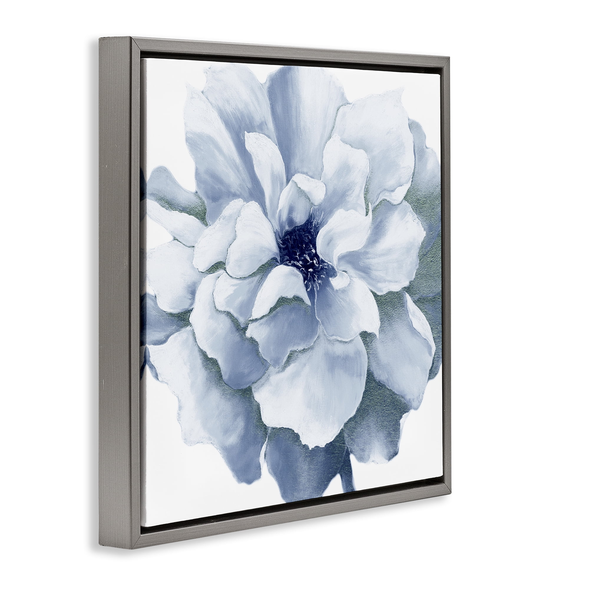 Stupell Industries Blue Radiant Bloom Botanical & Floral Painting Gray Floater Framed Art Print Wall Art, 25 x 25