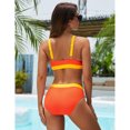 thumbnail image 4 of Women's Color Block High Waisted Bikini Set with Cheeky Scoop Neck Sporty Two Piece Swimsuit, 4 of 5