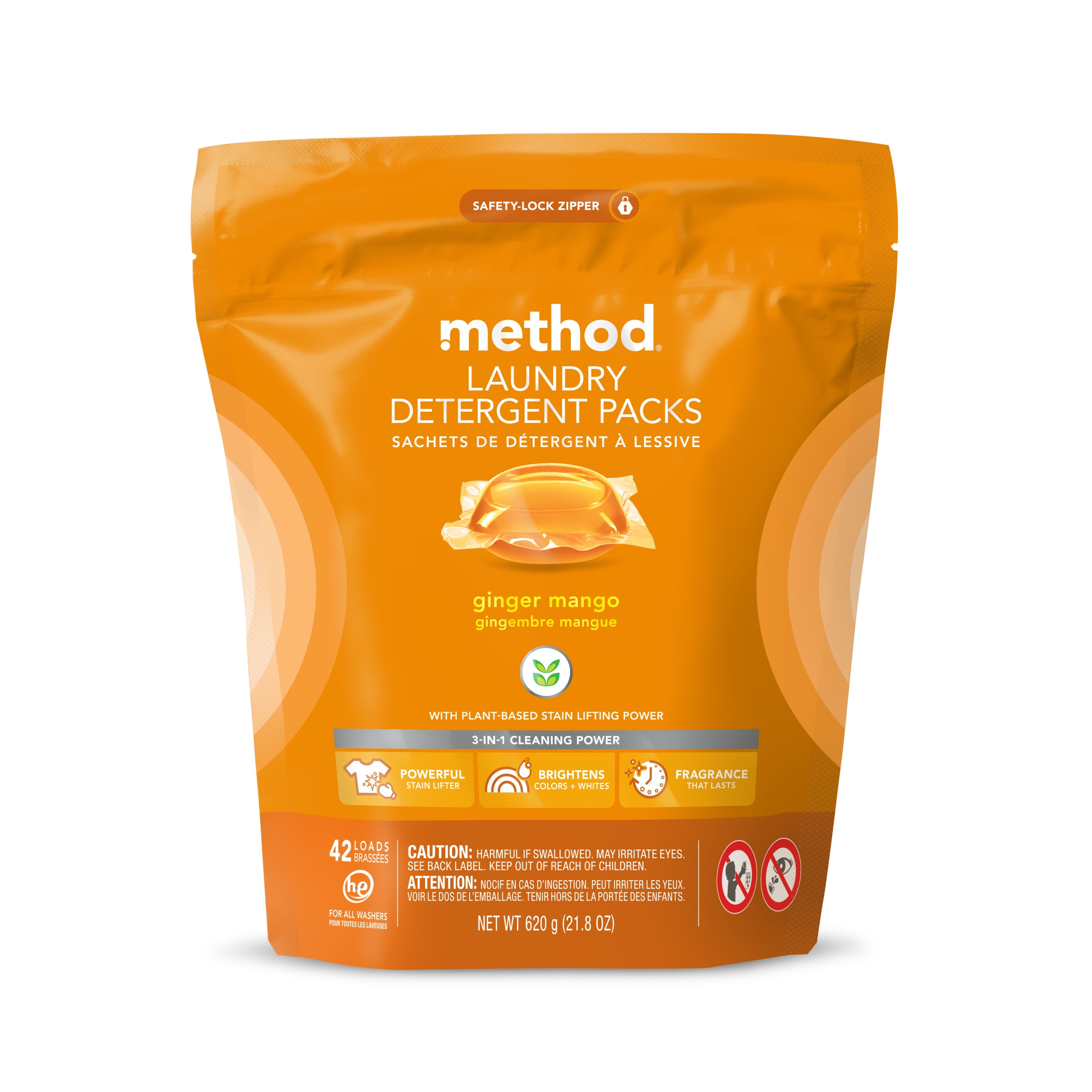 Method Laundry Detergent Packs, Ginger Mango, 42 Count