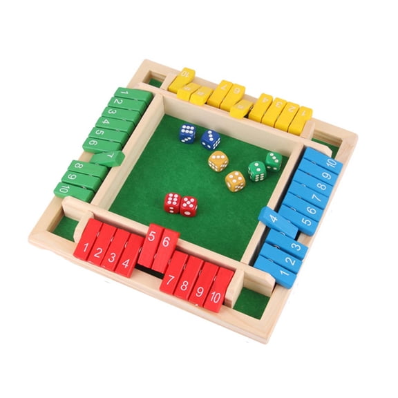 DAMAI Four-Sided Flip Card Game Toys, Shut The Box-Wooden Dice Board Game, Upgraded Wooden Dice Games for 2-4 Players, Improves Mathematical Skills for Home, Party or Bar