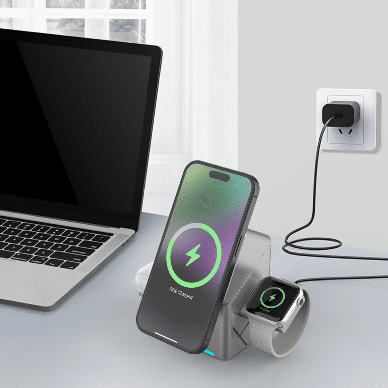Auto-rotate Touch Magnetic 3 in 1 Wireless Charger Fast Charging Station for IPhone 12/13/14/15/16, for Iwatch & AirPods