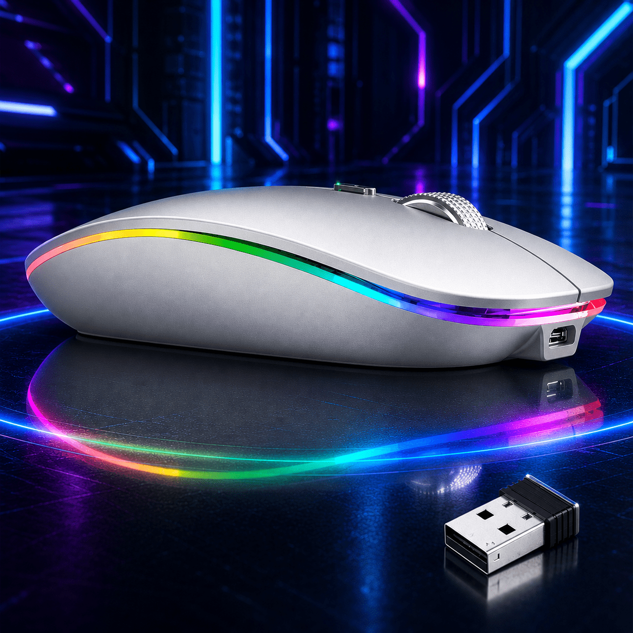 Verdevida Wireless Bluetooth Rechargeable Mouse with LED lights, Dual Mode BT 5.2 & 2.4G with Nano Receiver, Portable Mouse for Laptop,Macbook,iPad