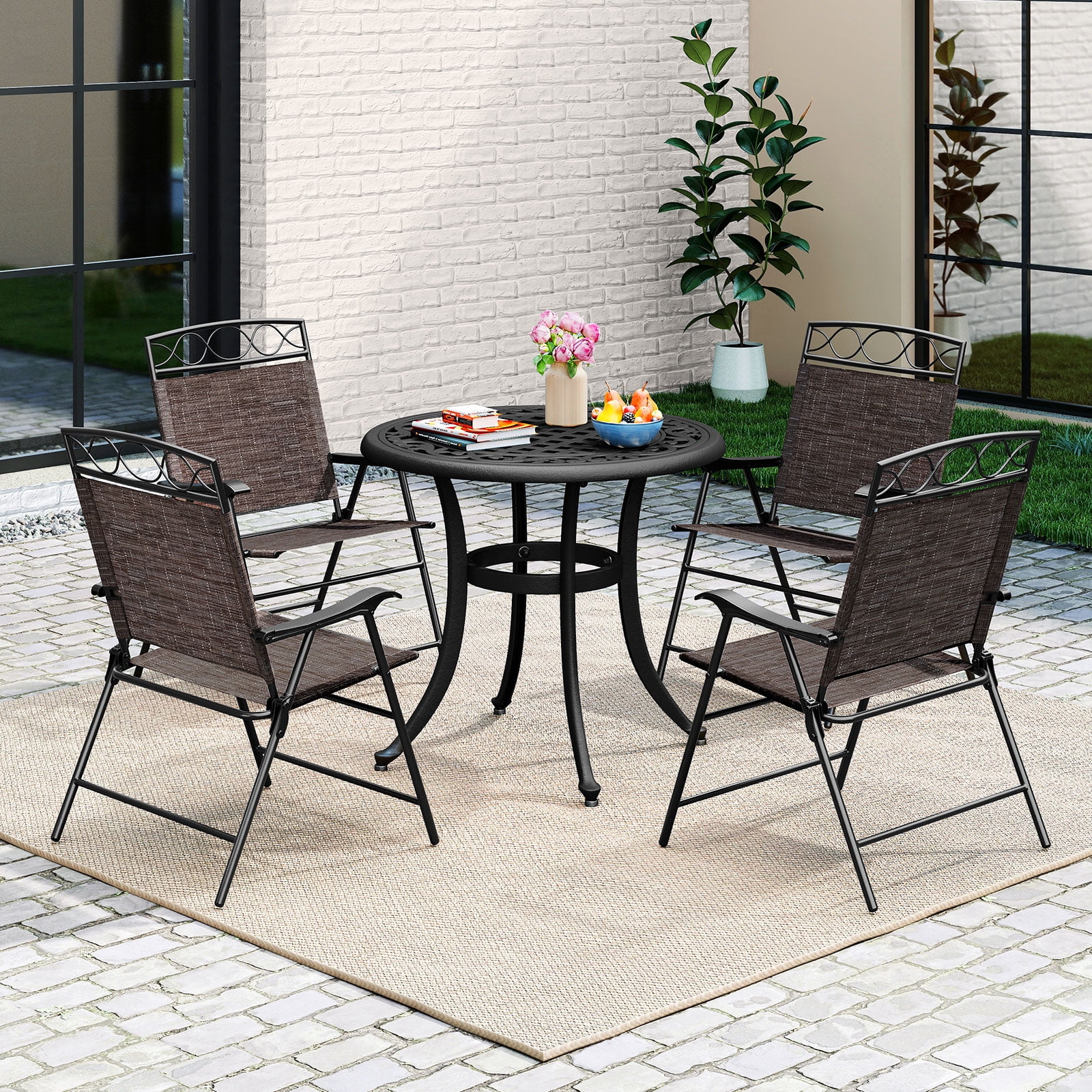 Gymax 4 Pack Patio Folding Chairs Outdoor Dining Chairs w/ Backrests & Armrests