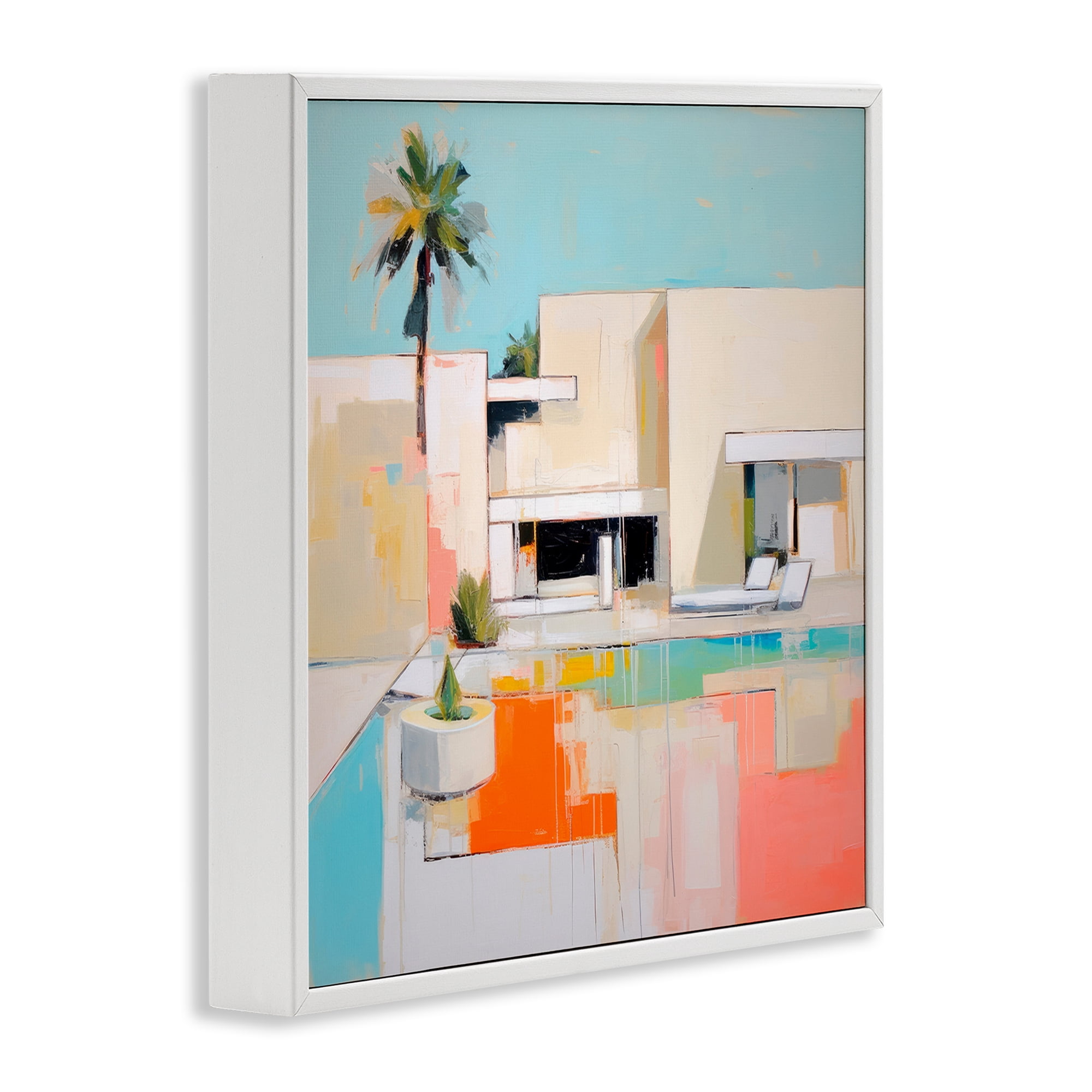 Stupell Industries Modern Tropical Villa Town & City Painting White Framed Art Print Wall Art, 17 x 17