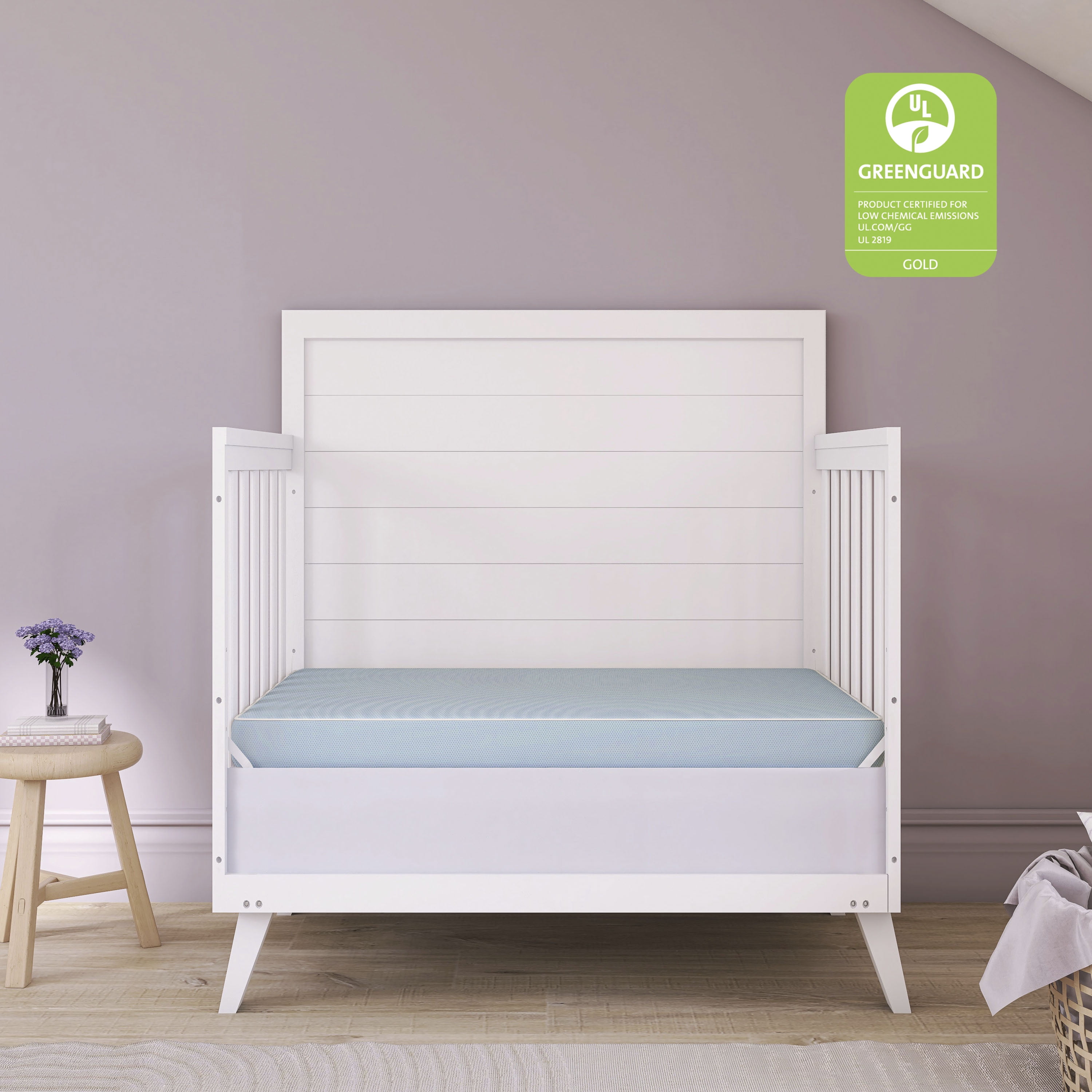 Dream On Me Snuggles Breathable Extra Firm Baby Portable/Mini Crib Fiber Mattress, Blue Mist