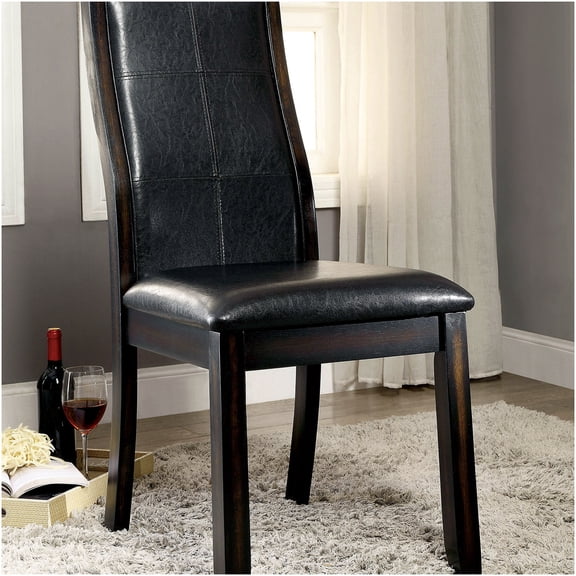 Brown Cherry Espresso Transitional Dining Chairs, Set of 2 Curved Back Leatherette Side Chairs with Padded Seat