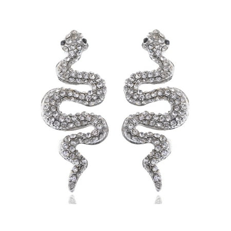 Slithering Serpent Egyptian Cleopatra Ice Bling Crystal Rhinestone Stud Earrings