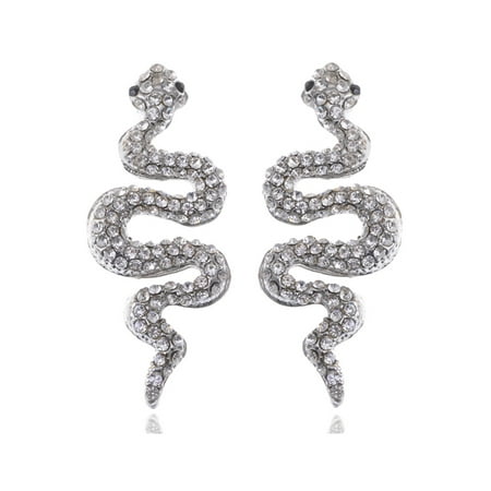 - Slithering Serpent Egyptian Cleopatra Ice Bling Crystal Rhinestone Stud Earrings