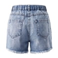 thumbnail image 3 of GiLiling Girls Ripped Denim Jean Shorts Mid Waist Straight Leg Elastic Waistband Distressed Frayed Hem Casual Summer Jorts for Kids Teens (Light Blue, 7-8 Years), 3 of 6