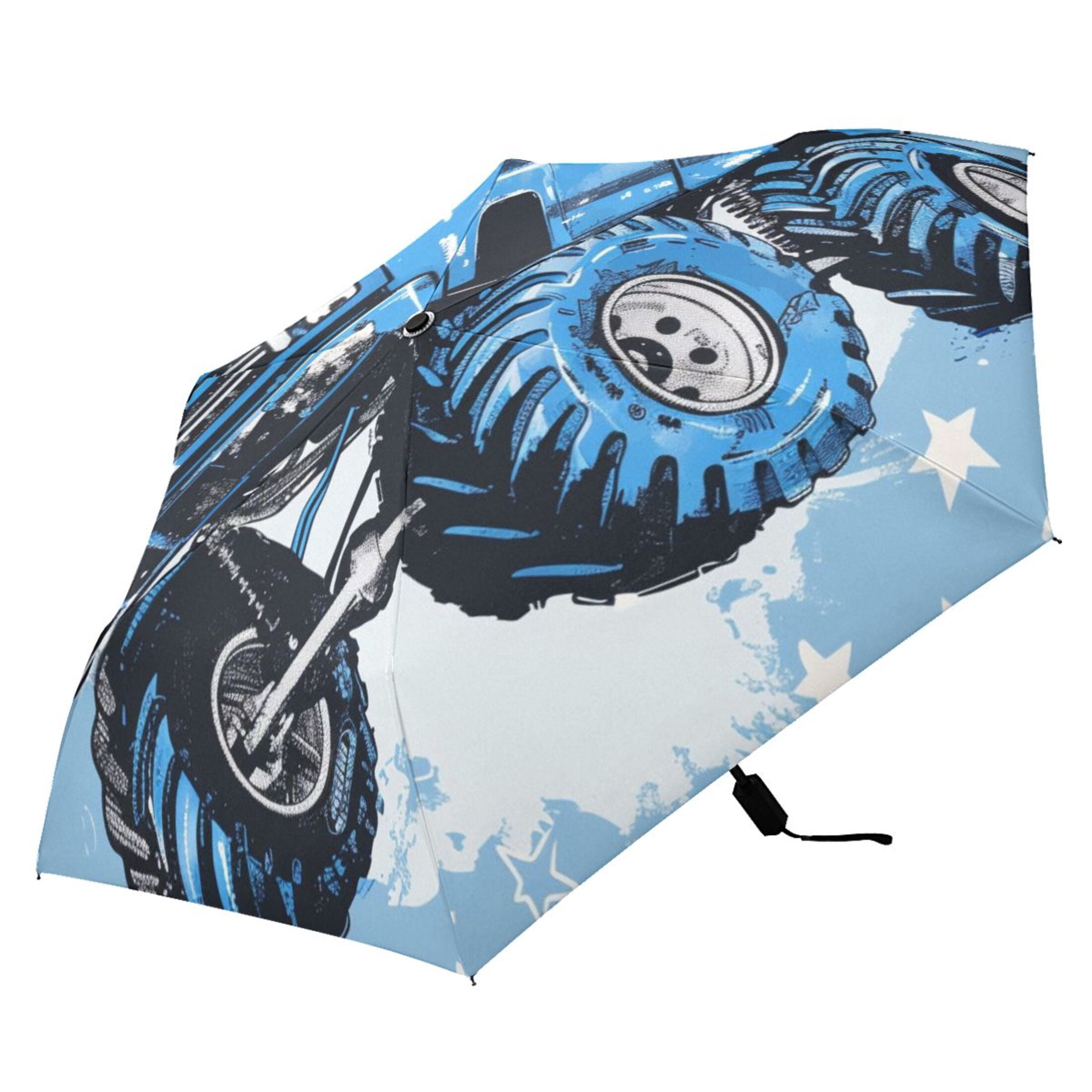 Monster Truck and Star Compact Sun Umbrella Windproof Travel Umbrellas for Rain Strong Portable UV Protection