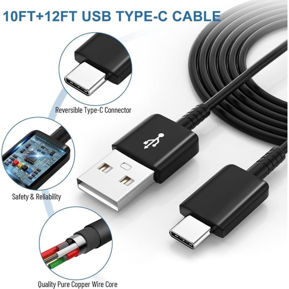 PYYAN-Type C Charger Fast Charging,Android Phone Charger Block with USB C Charger Cables 10Ft & 12Ft for S25/S23/S22/S21/S20/S10/S10 Plus/S10E/S9/S8/S21Ultra/S22+/S22 Ultra/Note 8/9/10/20