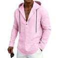 thumbnail image 2 of Maean Mens Cotton Linen Shirts with Hoodie Long Sleeve Button Neck Shirt Fashion Casual Vacation Tops, 2 of 7