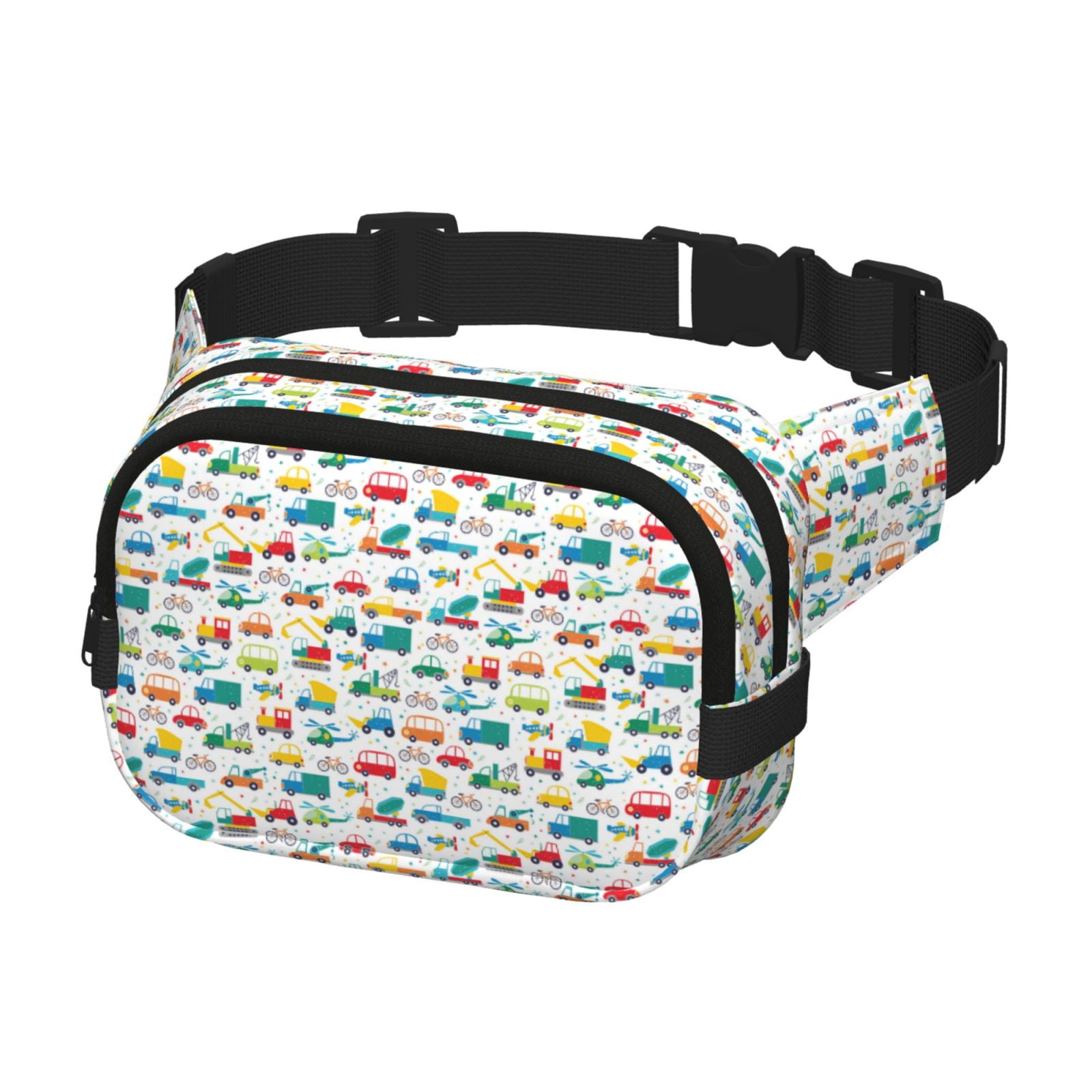 Picia Cute Transport Print Square Double-Layer Waist Bag Mini Adjustable Waist Belt Bag Exercise Running Travel Hiking