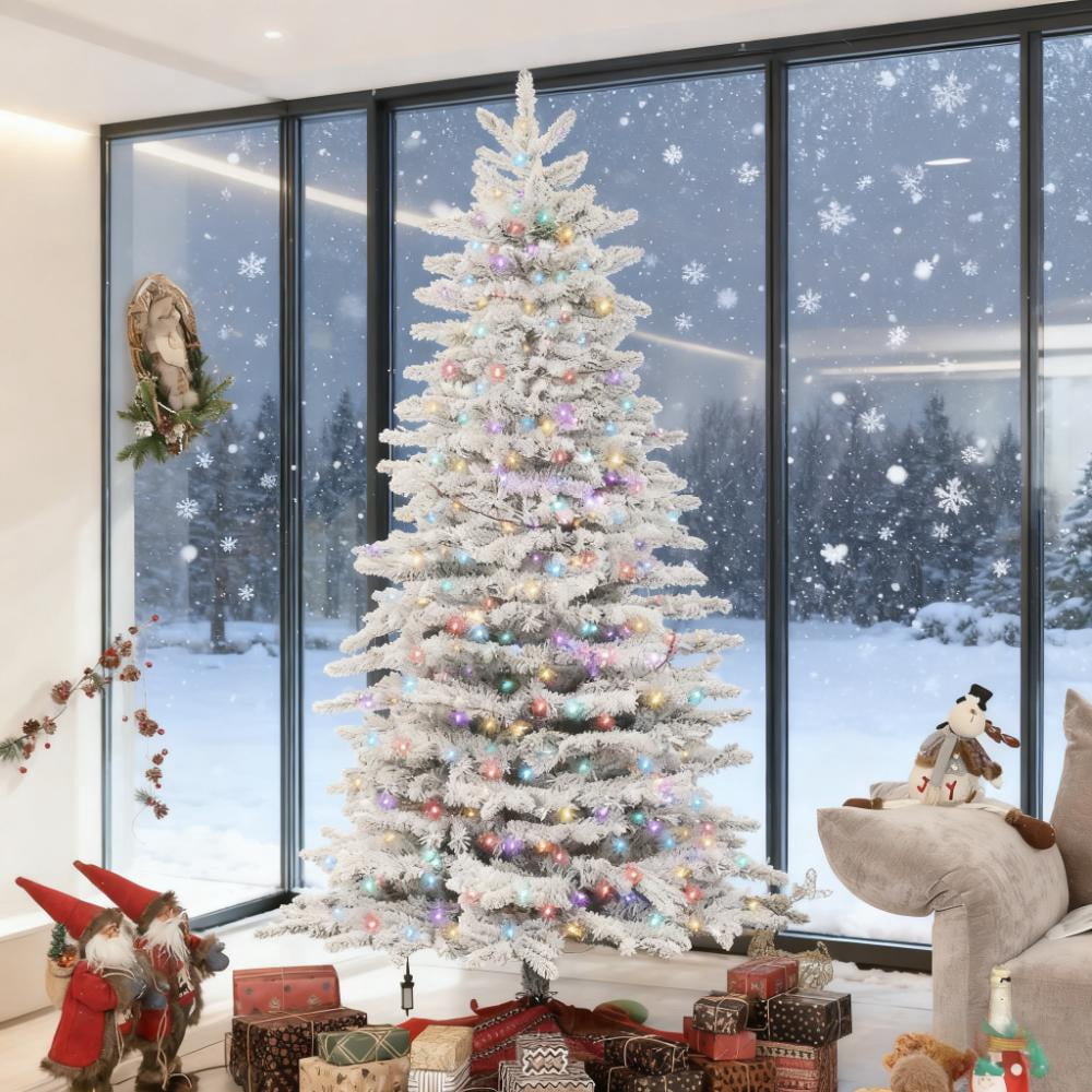 7.5ft Prelit Flocked Christmas Tree with 500 LED Lights 1264 Tips Remote Timer Indoor Decor