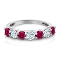 thumbnail image 2 of Gem Stone King 925 Sterling Silver Round Red Created Ruby Sky Blue Aquamarine Anniversary Ring for Women (1.51 Cttw, Gemstone Birthstone, Available in Size 5, 6, 7, 8, 9), 2 of 4