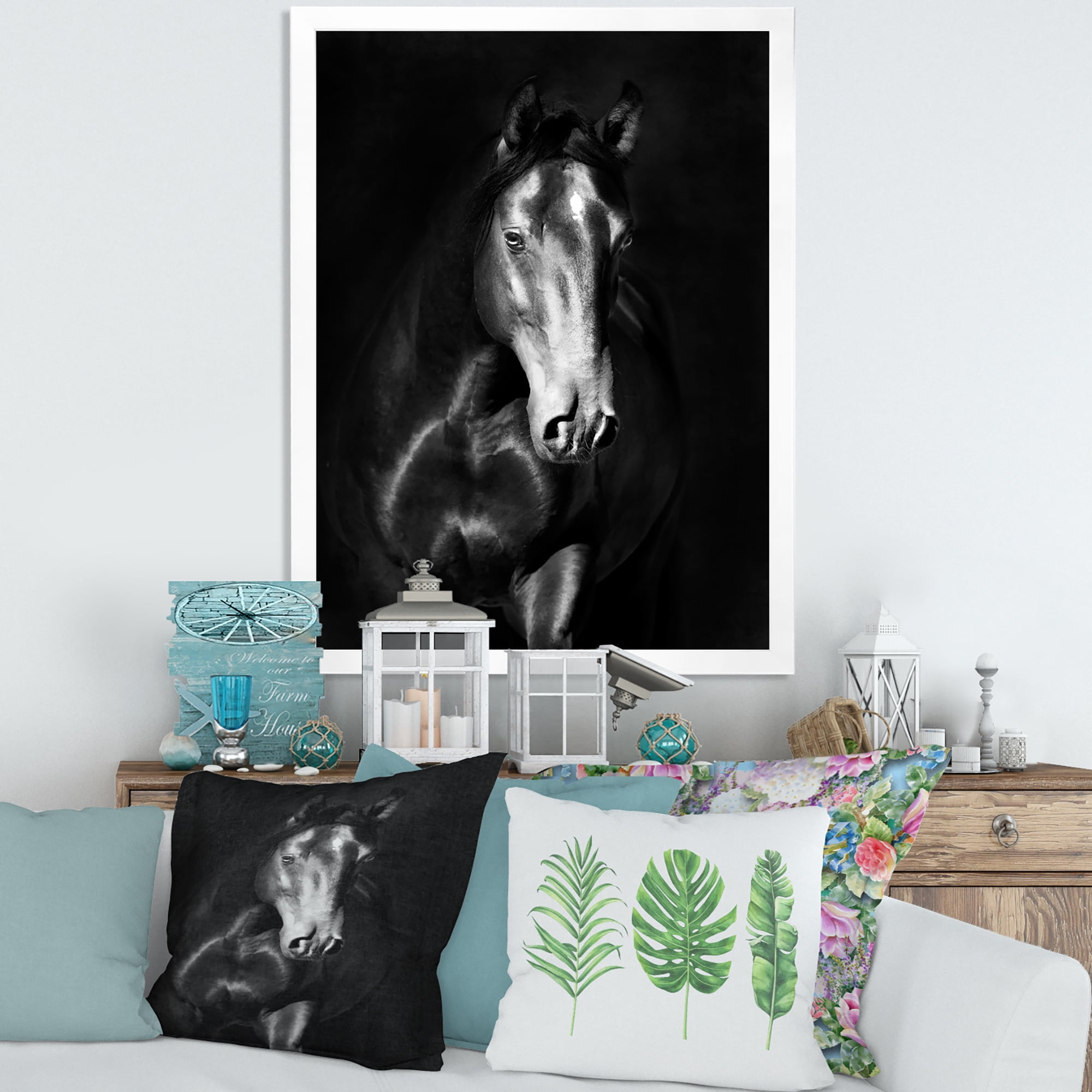 Designart 'Close Up Portrait Of Black Kladruby Horse' Farmhouse Framed Art Print