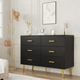 thumbnail image 4 of TROPOW 6 Drawer Dresser with Storage Space, Modern Wooden Dresser with Gold Handles, Chest Dresser with Deep Drawers for Bedroom, Living Room and Entryway,Black, 4 of 9