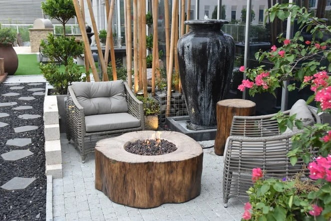 Elementi | Manchester Fire Pit Table Concrete Red Wood Design Liquid Propane Gas| OFG145RW-LP