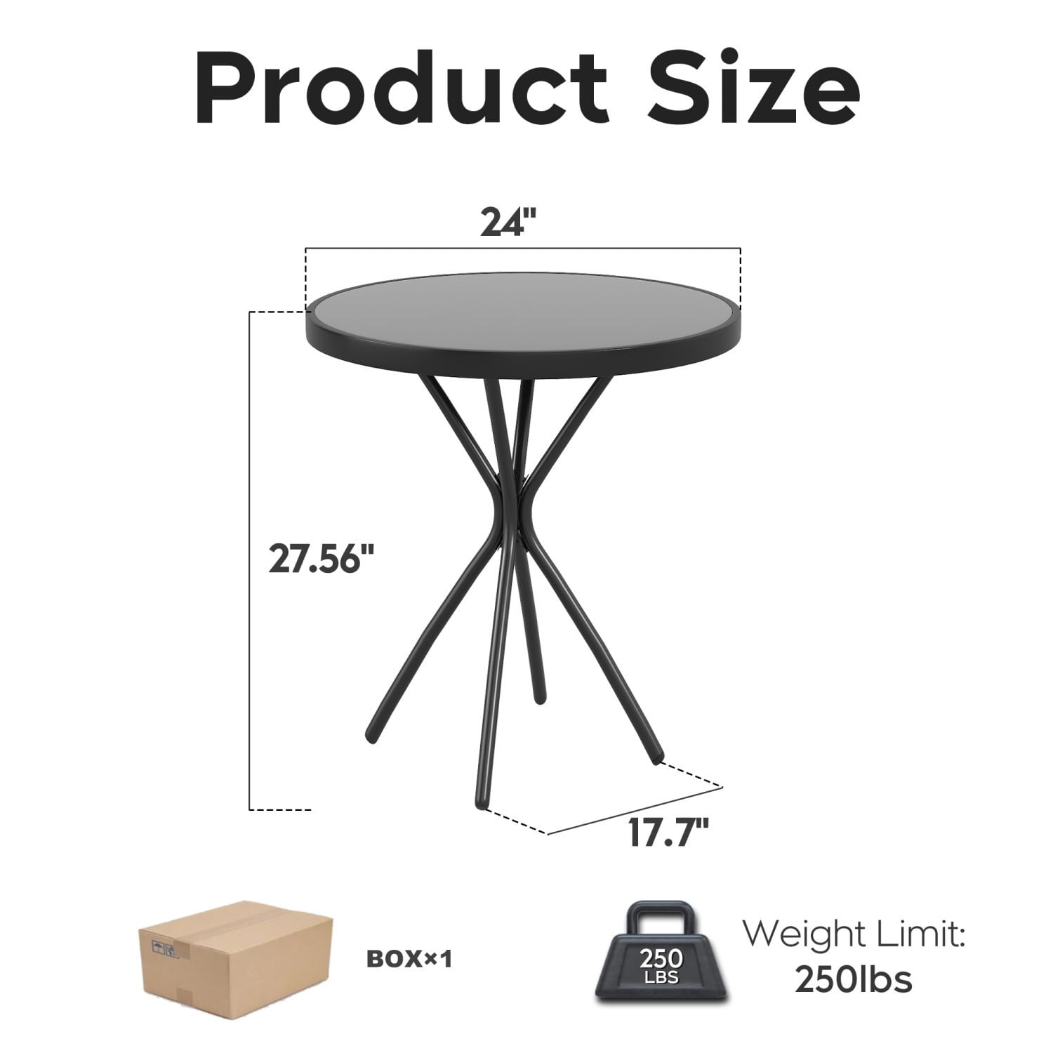 3-Piece Patio Furniture Set, 2 Folding Chairs & Tempered Glass Side Table, 350 lb Outdoor Chairs, Weather-Resistant Balcony Set, Antique brown
