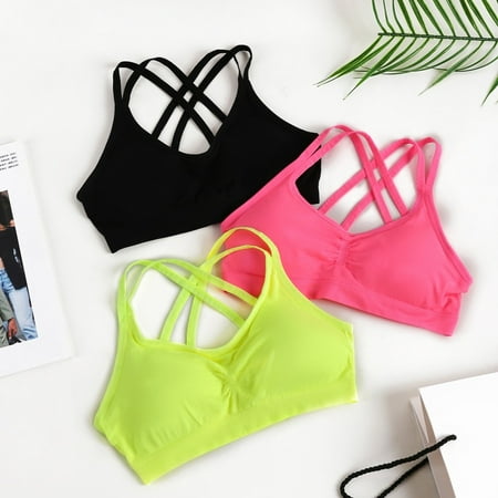 

3pcs/Pack Solid Workout Top Cross Back Straps Backless Yoga Sports Bra Gym Quick Dry Camisole Women s Activewear