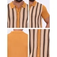 thumbnail image 7 of DARING DIVA Men's Striped Short Sleeves Button Down Jacquard Polo Shirts 2XL Dark Yellow, 7 of 7