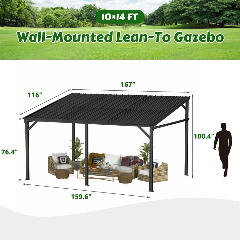 VEIKOUS 14'x10' Hardtop Black Gazebo, Heavy Steel Pergola
