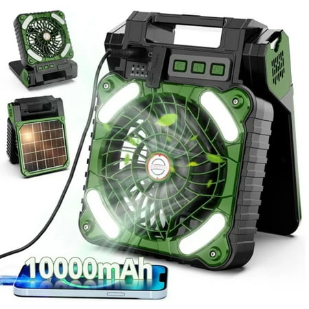 

DJIRUI Portable Solar Powered Camping Fan with LED Lantern Folding Desk Fan with 4 Speeds Wind & 90° Rotation Rechargeable Battery for Tents Jobs and Sleep.