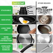 NutriChef Kitchenware 17 Piece Non-Stick Cookware Set, Non-Stick Pans and Pots with foldable Knob, Space Saving, Stackable, Nylon Tools Set, Induction Base, Black