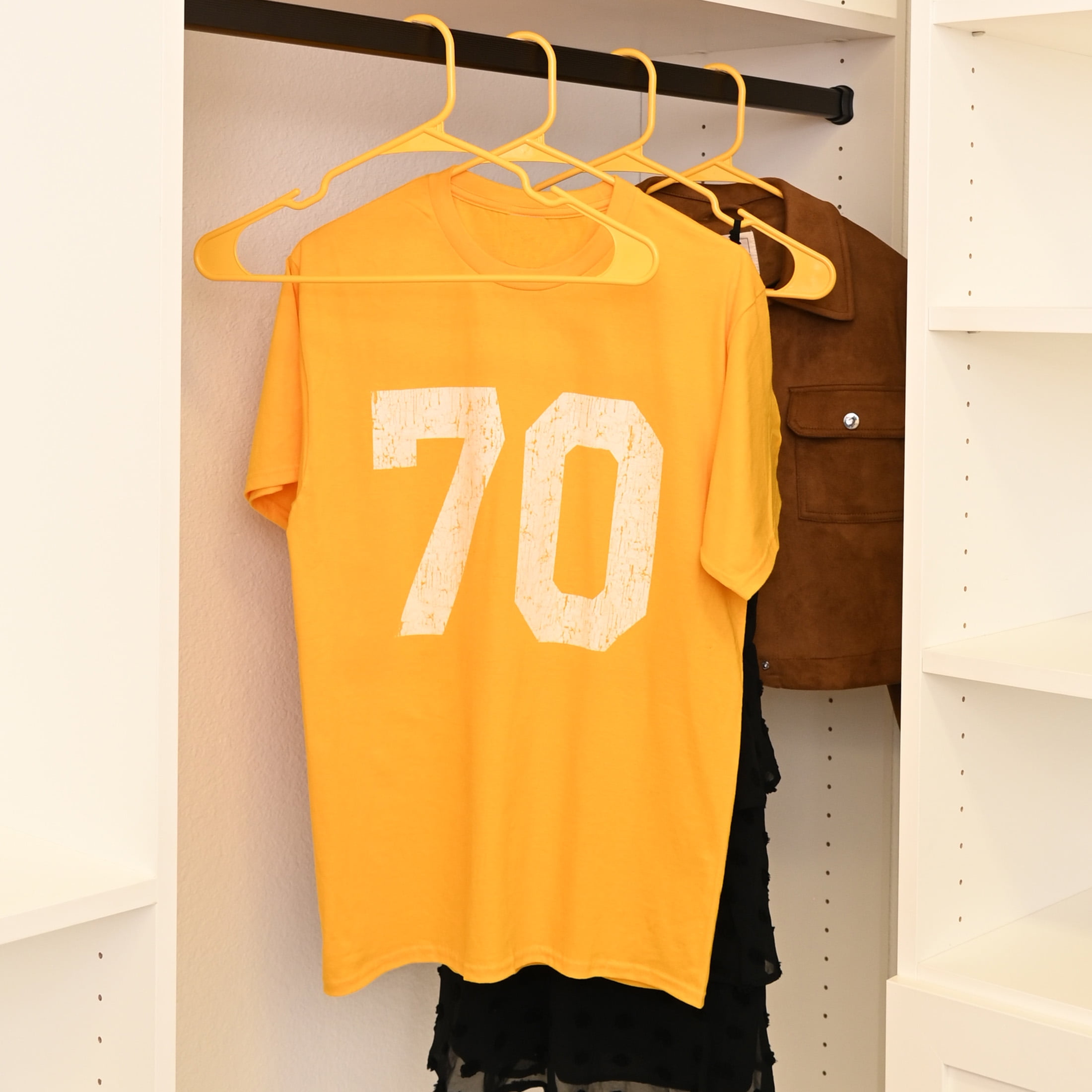 Mainstays Plastic Notched Adult Hangers for Any Clothing Type, Scoreboard Yellow 50 Count