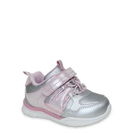 Athletic Works Baby Girl Bungee Silver Athletic Sneaker, Sizes 2-6