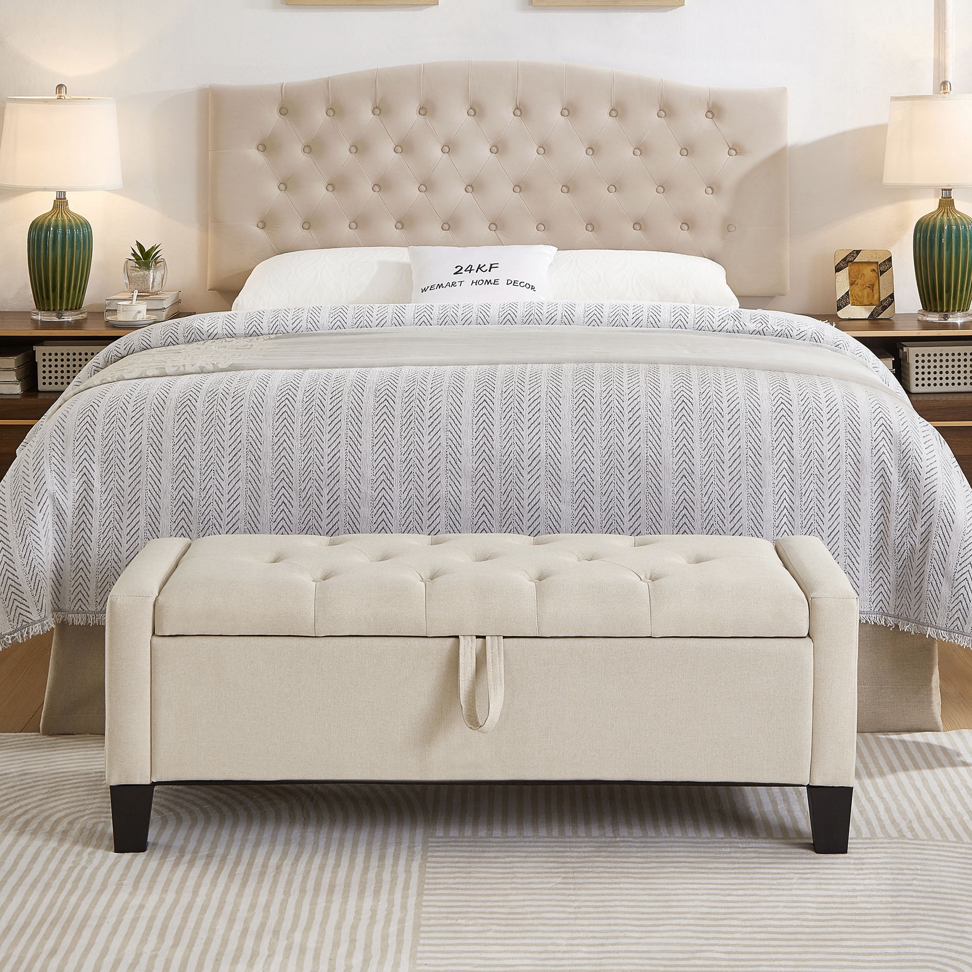 S-HOME Ottoman with Storage, Storage Ottoman Bench with Safety Hinge 350 lbs Weight, Upholstered Entryway Bench with Seating