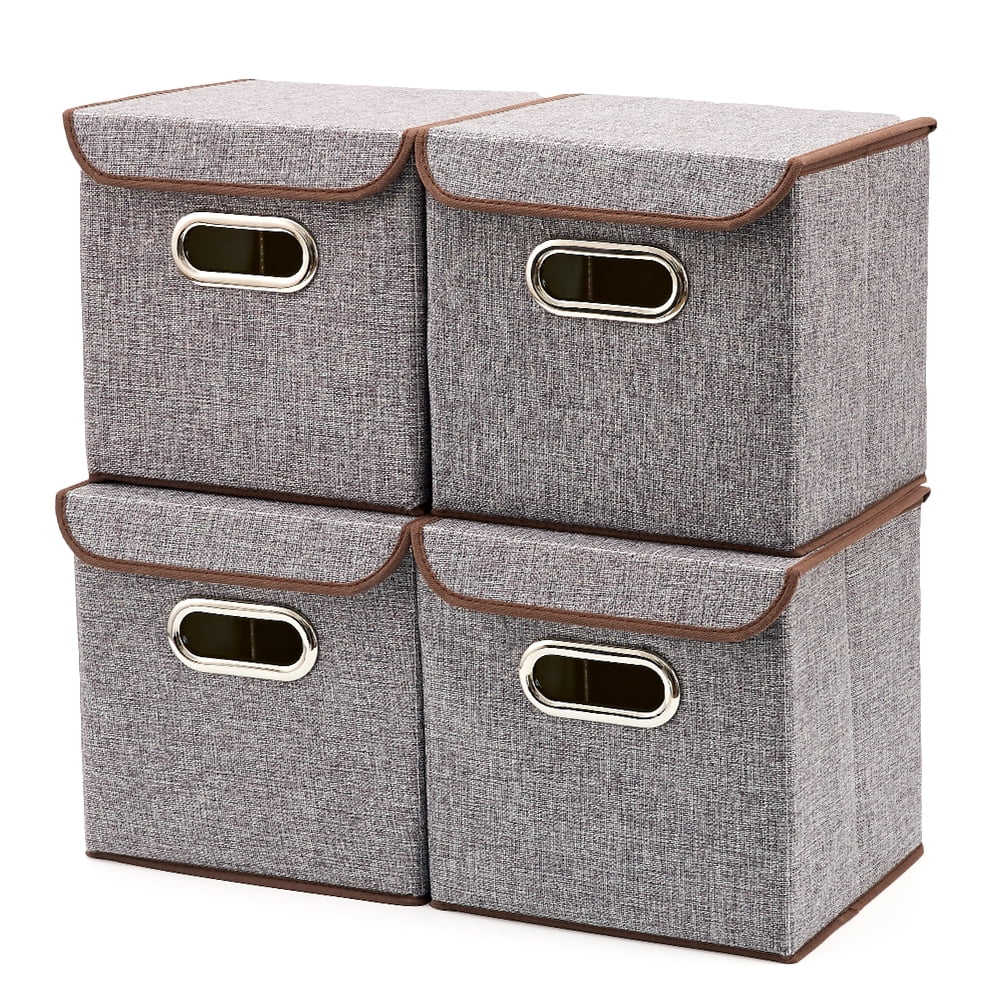 Ezoware storage bins with lid 4 pack linen fabric folding basket