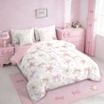 thumbnail image 2 of Erosebridal Pink Cute Floral 7-Piece Twin Bedding Sets,Kawaii Bowknot Print Bedding Comforter Set For Kids,Pink Reversible, 2 of 7
