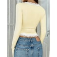 thumbnail image 4 of Women'S Y2K Trendy Long Sleeve Top Chic V-Neck Blouse with Elegant Lace Trim Comfortable Shirt Light Yellow S, 4 of 8