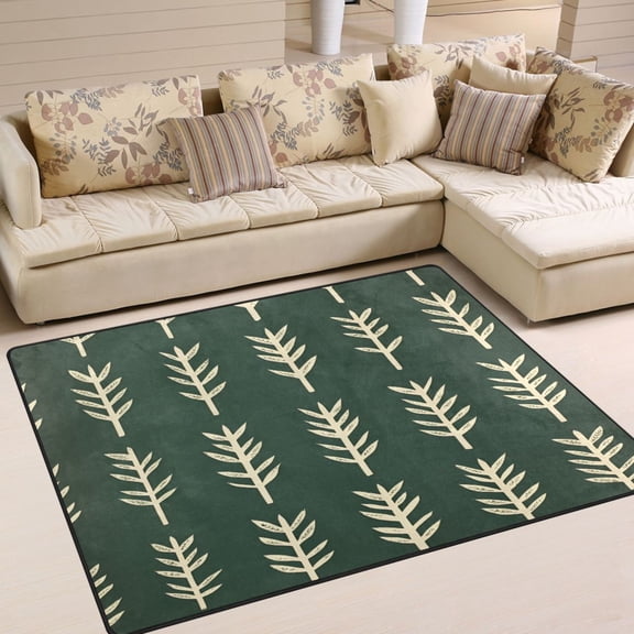 Yayeee Area Rugs for Living Room 5.2'x4' Non Slip Washable Bedroom Floor Carpet, Dark Green Leaves