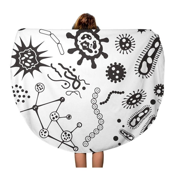 POGLIP 60 inch Round Beach Towel Blanket Allergens Bacteria Microorganism and Virus Cells White Black Ameba Travel Circle Circular Towels Mat Tapestry Beach Throw