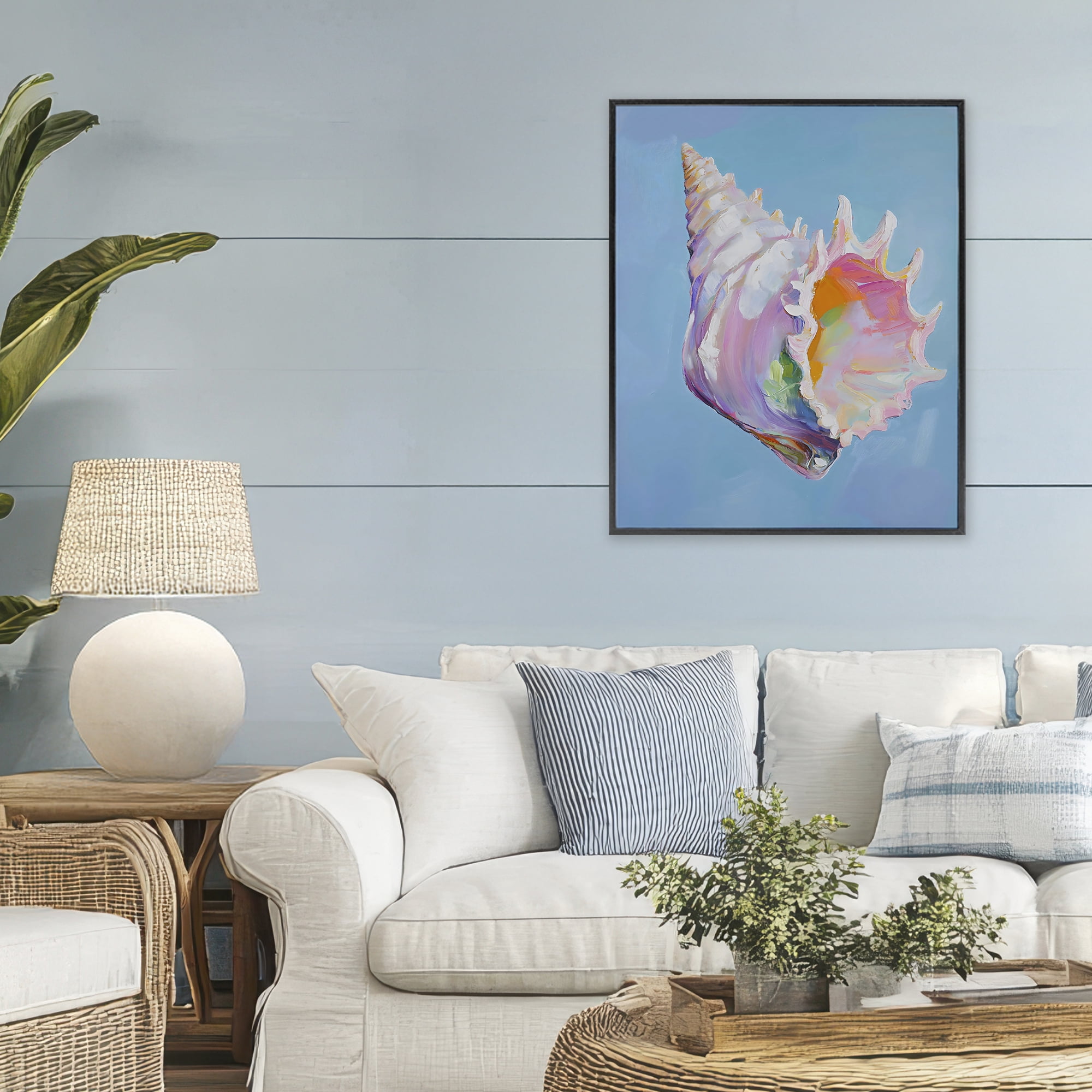 Stupell Industries Pastel Hued Conch on Blue Black Framed Giclee Art, design by The Prints Vibe