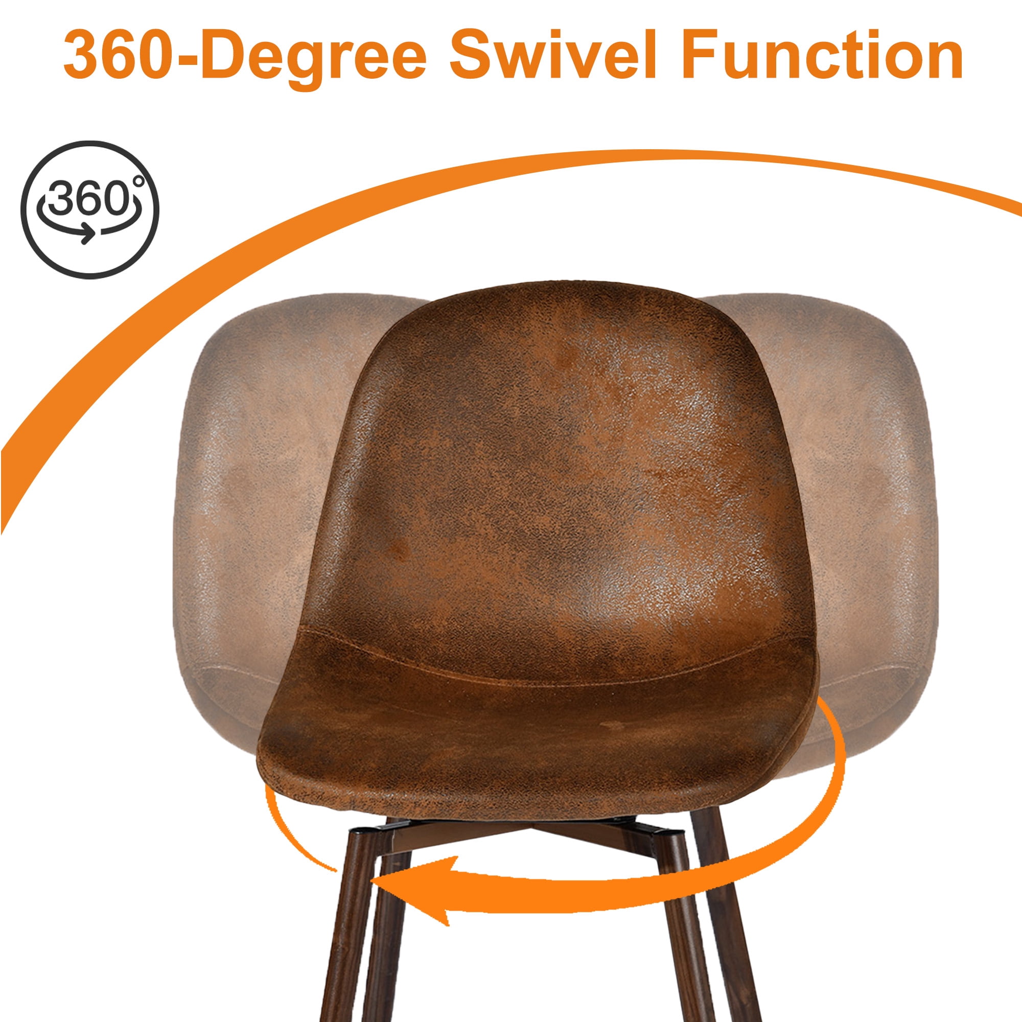 Homy Casa 26" Swivel Counter Height Bar Stools Set of 2 with Faux Suede Seat for Kitchen Island Brown