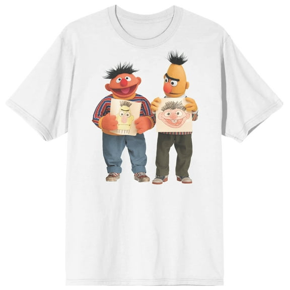 Sesame Street Bert And Ernie Waterprint Crew Neck Short Sleeve Men's White T-shirt