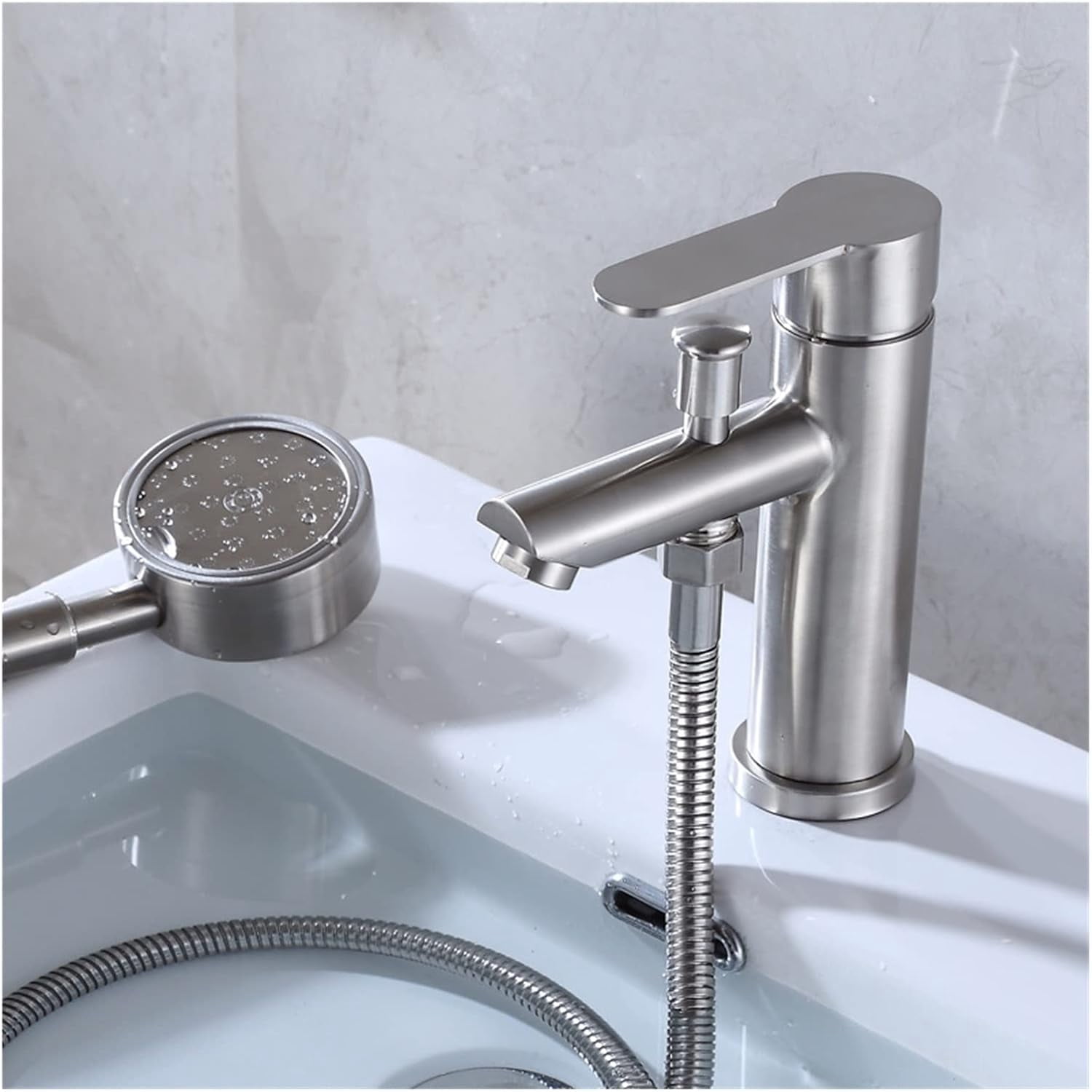 Bathroom Basin Faucet Stainless Steel Single Handle Sink Mixer Tap with Shower Head Cold Hot Water Tap Valve Nozzle Bathtub Tap