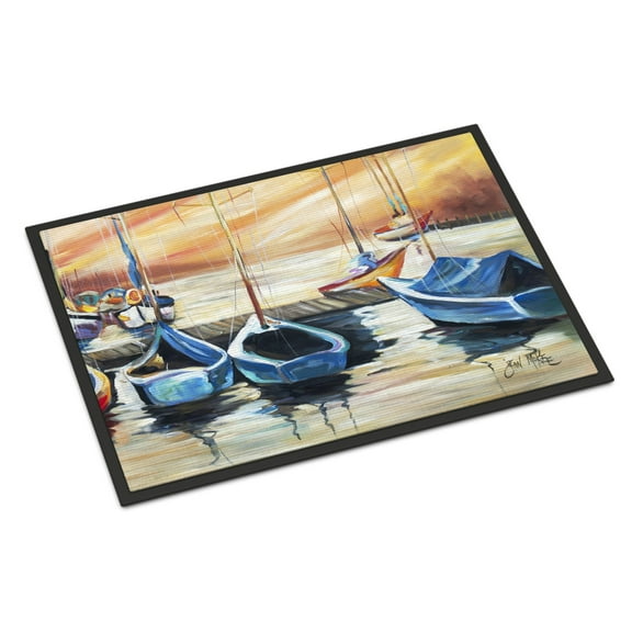 Carolines Treasures JMK1038MAT Beach View with Sailboats Door Mat Indoor Rug or Outdoor Welcome Mat 18x27 Doormat  27"L