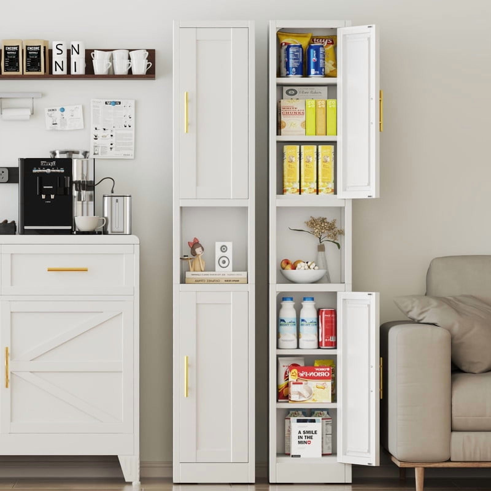 Ero 67" Metal Storage Cabinet with Lock, Tall Narrow Office File Cabinets with 2 Doors & 4 Adjustable Shelves