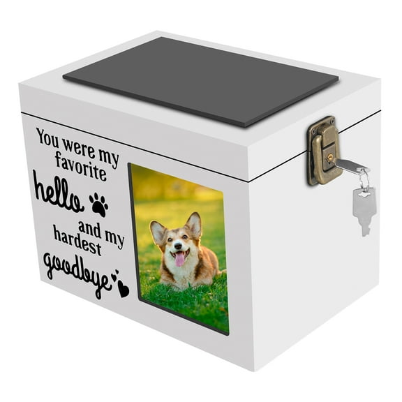 Pet Memorial Urn for Dog or Cat Ashes with Photo Frame Wood Dog Urn Personalized Pet Urn Pet Memorial Keepsake Memory Box with Key and Lock for Loss Pets